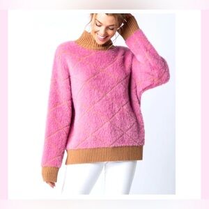 NWT &Merci Pink Brown Pattern cowl Neck Sweater geometric soft oversized Small